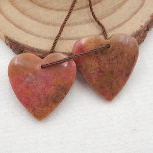 Natural Rhodonite Carved Heart-shaped Earring Beads 19x19x4mm