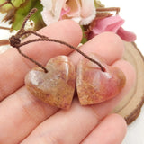 Natural Rhodonite Carved Heart-shaped Earring Beads 19x19x4mm