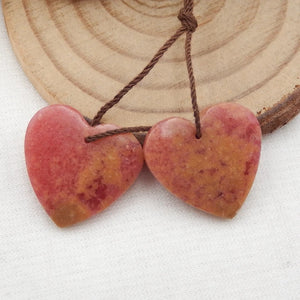 Natural Rhodonite Heart-shaped Earring Beads, Birthday Gift, 19x20x5mm