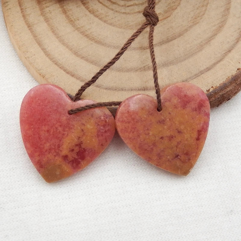Natural Rhodonite Heart-shaped Earring Beads, Birthday Gift, 19x20x5mm