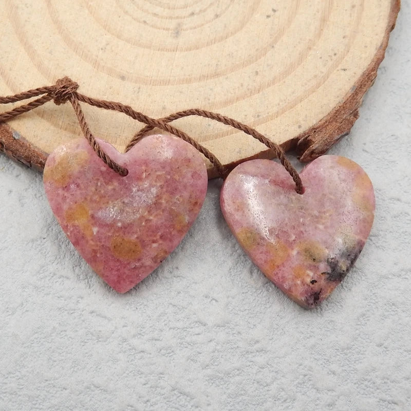 Natural Rhodonite Heart-shaped Earring Beads, Birthday Gift