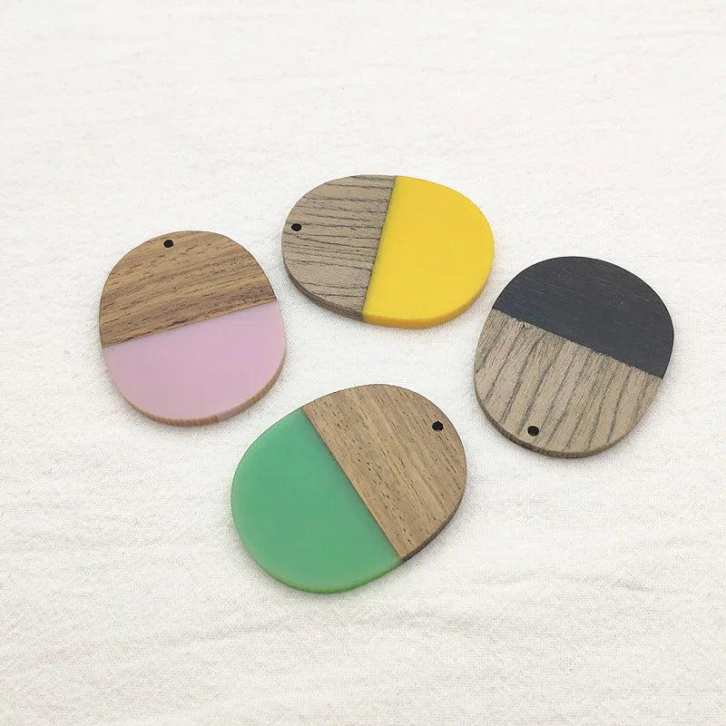 Resin Wood Oval-Shaped Earring Charms 10pcs