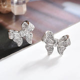 Austrian Crystal Sterling Silver Bow Ear Pin Earrings