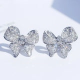 Austrian Crystal Sterling Silver Bow Ear Pin Earrings