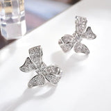 Austrian Crystal Sterling Silver Bow Ear Pin Earrings