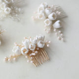 Crystal Bridal Wedding Hair Comb - Ceramic Flower Hair Accessory