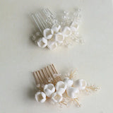 Crystal Bridal Wedding Hair Comb - Ceramic Flower Hair Accessory