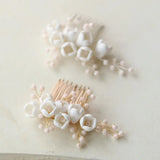 Crystal Bridal Wedding Hair Comb - Ceramic Flower Hair Accessory