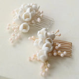Crystal Bridal Wedding Hair Comb - Ceramic Flower Hair Accessory
