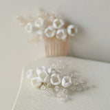 Crystal Bridal Wedding Hair Comb - Ceramic Flower Hair Accessory