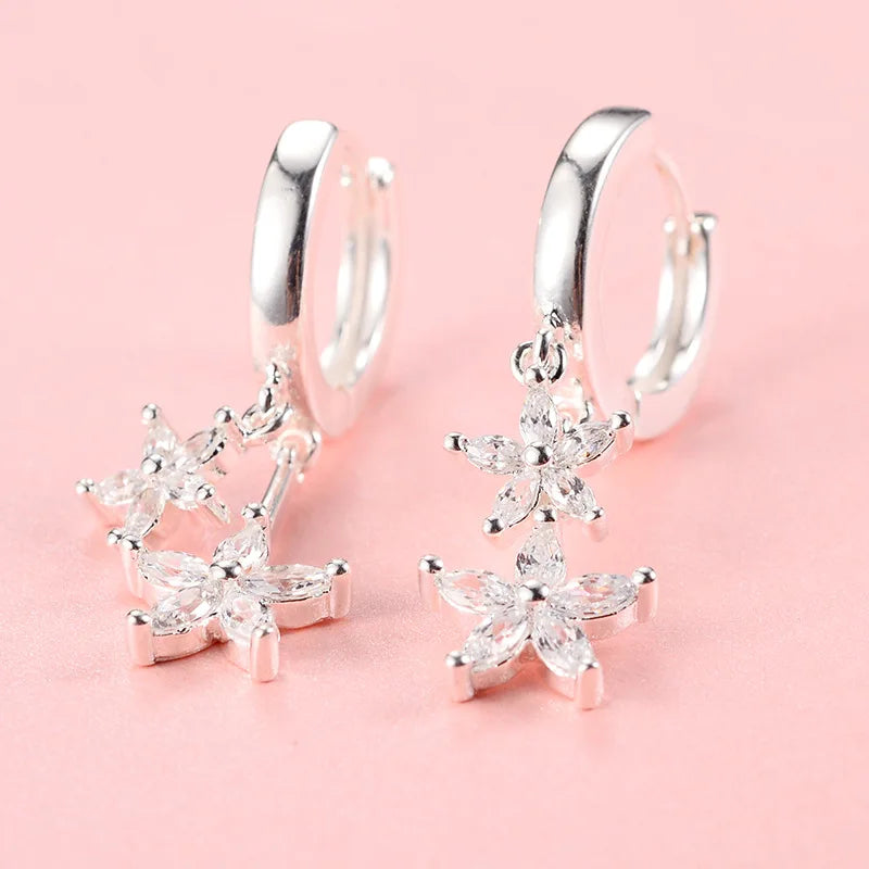 Zircon 925 Silver Earrings - Arrival Flower Design for Women