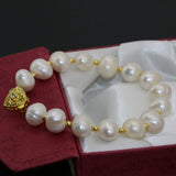 Fashionable Pearl Bracelet with Gold Clasp, 10-11mm Round Beads - B2755