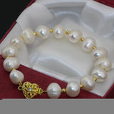Fashionable Pearl Bracelet with Gold Clasp, 10-11mm Round Beads - B2755