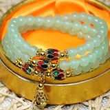 Gold Multilayer Bracelets with Light Green Jade Stone Chalcedony Beads