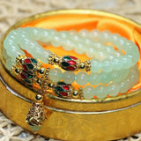 Gold Multilayer Bracelets with Light Green Jade Stone Chalcedony Beads