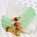 Gold Multilayer Bracelets with Light Green Jade Stone Chalcedony Beads