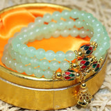 Gold Multilayer Bracelets with Light Green Jade Stone Chalcedony Beads