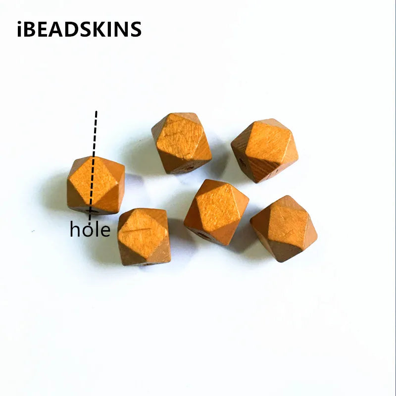 200pcs/lot Light Brown 16x15mm Faceted Wood Beads for DIY Jewelry Making