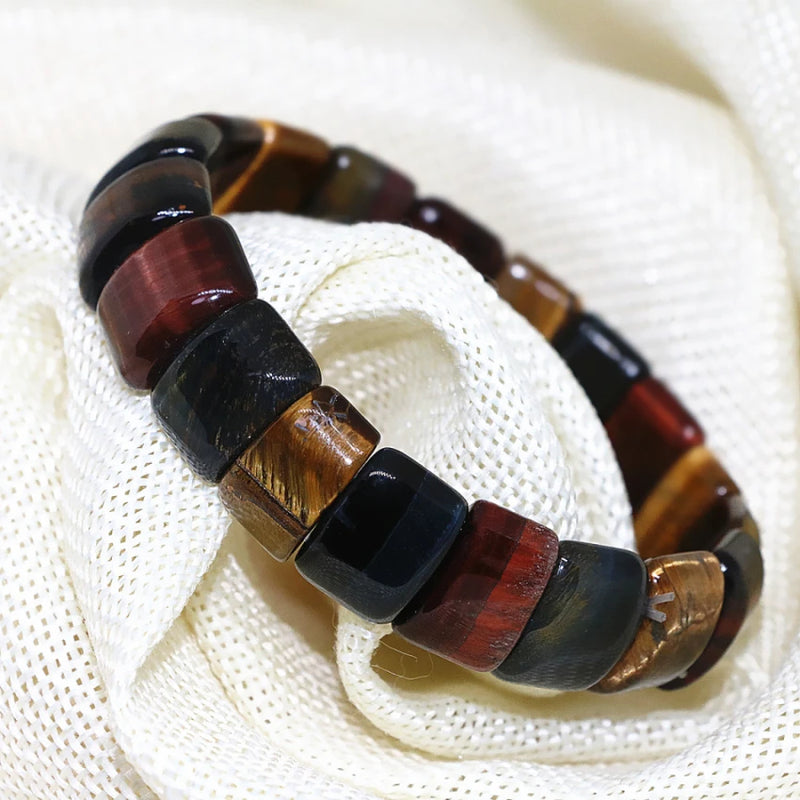 Natural Multicolor Tiger Eye Stone Beads Bracelet 7.5inch