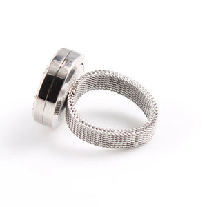 Stainless Steel Magnetic Floating Locket Ring with Crystals