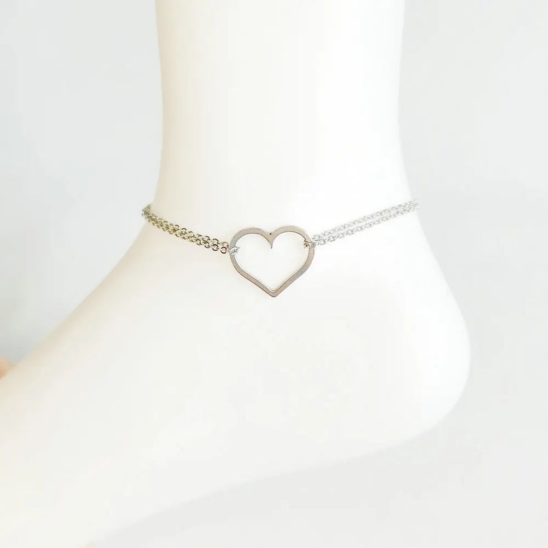 Barefoot Heart Anklets for Women - Stainless Steel