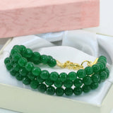 Green Faceted Round 6mm Jade Stone Chalcedony 3 Rows Bracelet