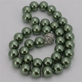 12mm Army Green Shell Pearl Beads Necklace with Magnet Clasp