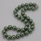 12mm Army Green Shell Pearl Beads Necklace with Magnet Clasp