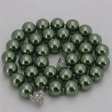 12mm Army Green Shell Pearl Beads Necklace with Magnet Clasp