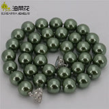 12mm Army Green Shell Pearl Beads Necklace with Magnet Clasp