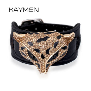 Golden Fox Shape Animal Bracelet Inlaid Rhinestones Belt Bangle for Girls