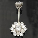 925 Sterling Silver Flower Belly Ring CZ Navel Piercing