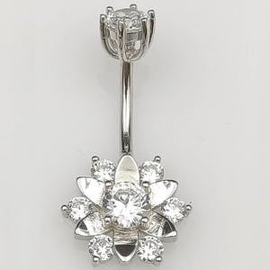 925 Sterling Silver Flower Belly Ring CZ Navel Piercing
