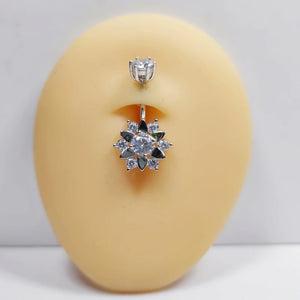 925 Sterling Silver Flower Belly Ring CZ Navel Piercing