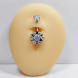 925 Sterling Silver Flower Belly Ring CZ Navel Piercing