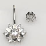 925 Sterling Silver Flower Belly Ring CZ Navel Piercing