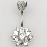 925 Sterling Silver Flower Belly Ring CZ Navel Piercing