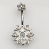 925 Sterling Silver Flower Belly Ring CZ Navel Piercing