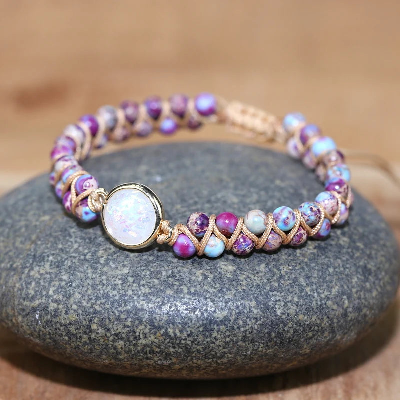 Opal Stone Charm Braid Bracelet Boho Wrap Jewelry
