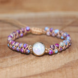 Opal Stone Charm Braid Bracelet Boho Wrap Jewelry