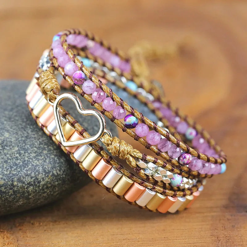 Women's Heart Charm Leather Wrap Bracelet