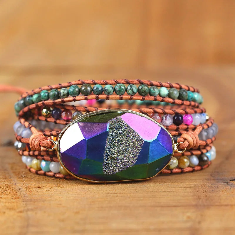 Heart Charm Leather Wrap Bracelet for Women Boho Jewelry