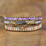 Women's Heart Charm Leather Wrap Bracelet
