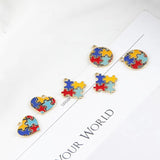30pcs Puzzle Pattern Print Alloy Floating Locket Charms DIY Jewelry