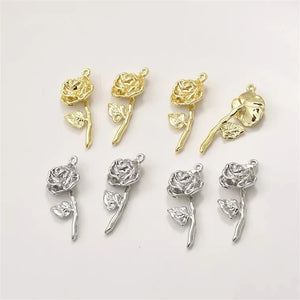 50pcs Rose Flowers Alloy Floating Locket Charms DIY Jewelry Earring Pendant