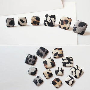 50pcs Leopard Print Square Flatback Cloth Buckle DIY Jewelry Earring Accessory
