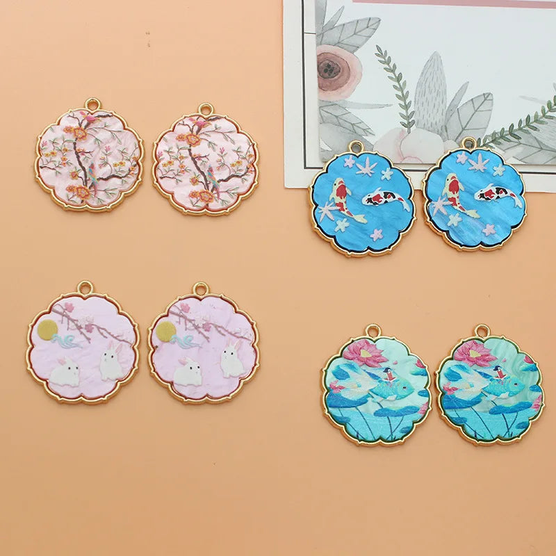 50pcs/lot Acrylic Core Geometry Alloy Floating Locket Charms DIY Jewelry