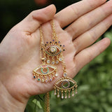 Floating Rainbow CZ Necklace Evil Eyes Lucky Lady Charm Turkey CZ Drop Fill