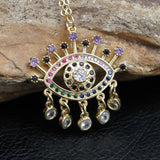 Floating Rainbow CZ Necklace Evil Eyes Lucky Lady Charm Turkey CZ Drop Fill