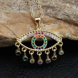 Floating Rainbow CZ Necklace Evil Eyes Lucky Lady Charm Turkey CZ Drop Fill